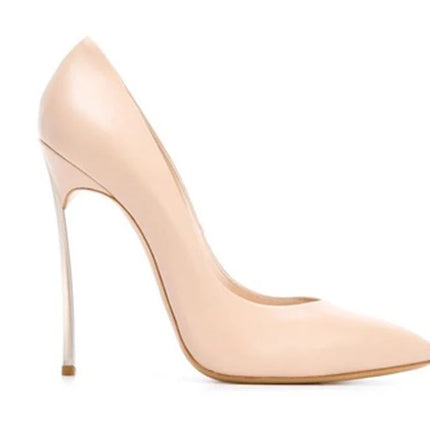 Rose Matte Leather High Heels Stilettos Metallic Heels Women Sexy Pointy Toe 10CM Blade Heels Pumps Slip On Party Ball Shoes