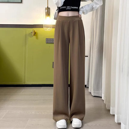 Women Wide Leg Pants Summer High Waist Casual Office Lady Straight Trouser Vintage Comfort Female Pocket All Match Solid Pants