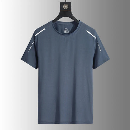 Summer Men's Silk Ice Round Collar T-shirt, Simple Running Fitness Suit, Breathable Thin T-shirt, Quick Dry T-shirt, Summer Tees