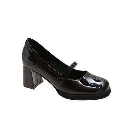 Patent Leather Brown Shoes Vintage Thick High Heels Mary Jane Shoes Women Woman Square Toe Chunky Heels Pumps Mujer 2024