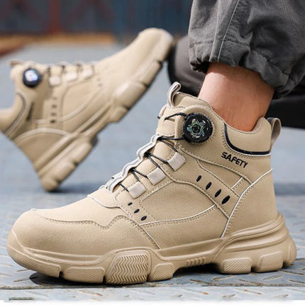 Water Repellent Leather Safety Boots for Men, Lightweight Steel Toe Anti-Smash Anti-Puncture Durable Industrial Outdoor Work Boo