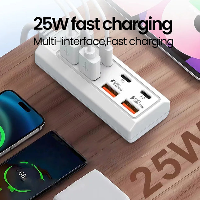 8 in 1 USB Electrical Socket 25W Fast Charging Power Outlet Adapter Docking Stations USB Splitter Converter USB - product ima