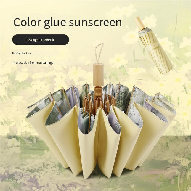 High-value 16-bone manual sun umbrella for women's sun protection ultraviolet rain dual-purpose umbrella color glue folding oil