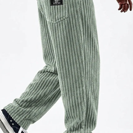 Men's New Fashion Solid Color Ribbed Casual Pants Comfortable Loose Versatile Trendy Minimalist High Quality Streetwear Trousers