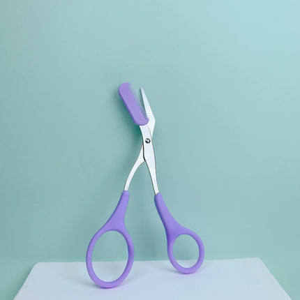 Pink Eyebrow Trimming Scissors With Built-in Comb - Stainless Steel, Precise Grooming Tool, Creating Perfect - product image
