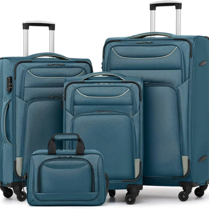 Coolife Luggage 4 Piece Set Suitcase Spinner TSA Lock Softshell lightweight (purple+sliver)