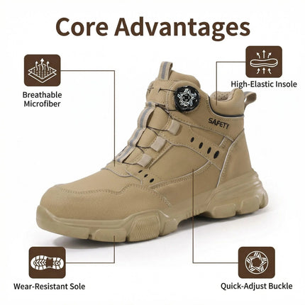 Water Repellent Leather Safety Boots for Men, Lightweight Steel Toe Anti-Smash Anti-Puncture Durable Industrial Outdoor Work Boo