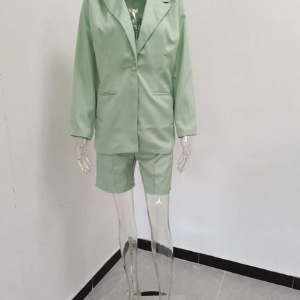 Spring and Autumn Minimalist Style Solid Color Long Sleeved Suit Jacket Fashionable Casual Shorts Set
