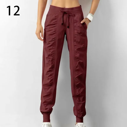 Sweatpants Fabric Drawstring Running Sport Joggers Women Quick Dry Athletic Gym Fitness with Two Side Pockets Exercise Pants
