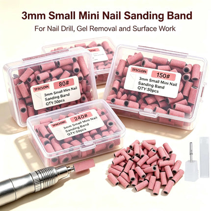 50pcs/Box Sanding  Bands For Electric Manicure Machine 80/150/180/240 Grit Nail Drill Grinding Bit Files Pedicure Tool Set