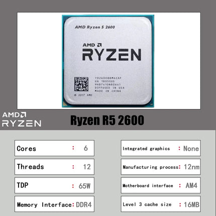 AMD Ryzen 5 R5 2600 3.4GHz 6-Core 12-Core CPU Processor Socket AM4