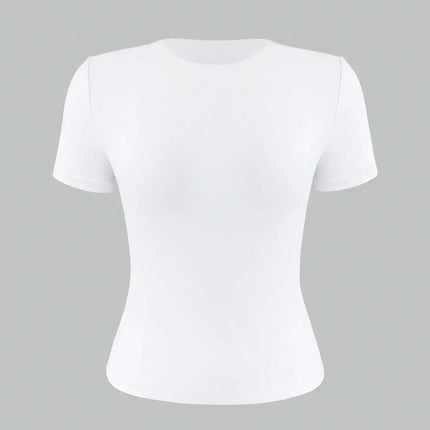 Women's White Solid Round Neck Short Sleeve Fitted T-Shirt for Summer Casual Wear