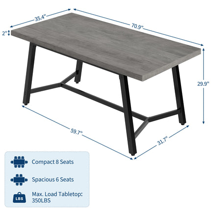 Only Table,Spacious Seating for 6-8 Rectangular Wood Dining Table, Modern Rustic Style, Curved Anti-Collision Edge & Recessed Footrest, Dining Room, Study, Conference, Wedding