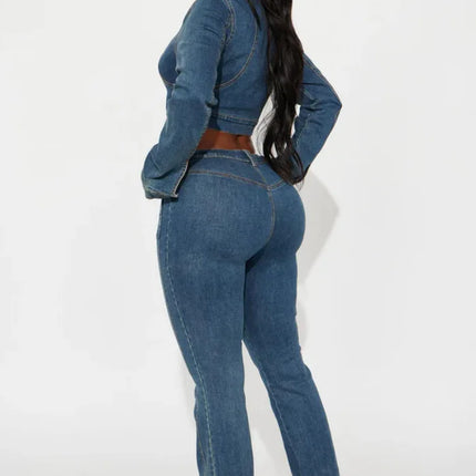 Streetwear Jeans Pants Outfits Sexy Women Two Pieces Elegant Denim Club Matching Set Jacket+Trousers