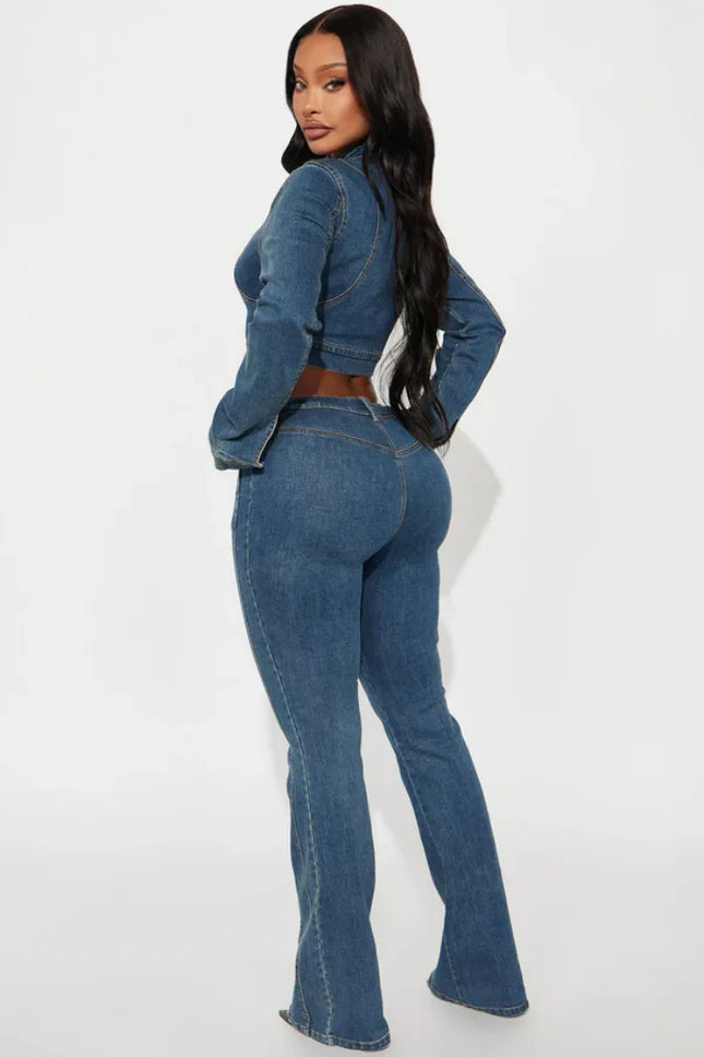 Streetwear Jeans Hosen Outfits Sexy Damen Zweiteiler Eleganter Denim Club Kombi Set Jacke+Hose