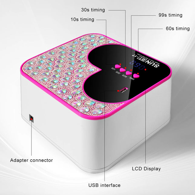 3D Diamant UV-LED-Nagellampe für schnell trocknendes Gel-Nagel-Phototherapie-Gerät in Herzform mit 45 LEDs Maniküre Salon Werkzeug Ausrüstung