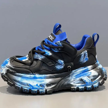 Chunky Sneakers Mens Designer Tire Sole Sport Shoes Fashion Casual Microfiber Leather Fabric Height Increased Platform Gym Shoes
