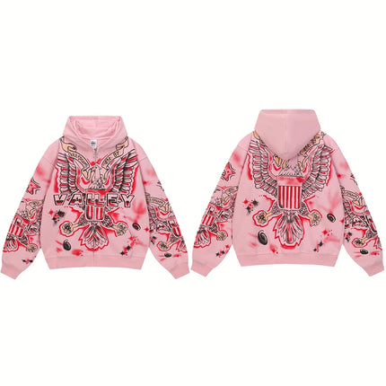 E Washed BlackHole Set with Diamonds Fashion  Men 1:1 High Street Women Streetwear American Streetwea zipper VA Hoodies