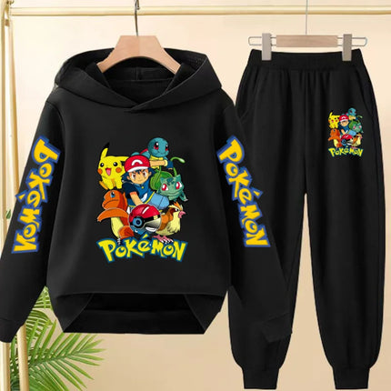 Children Kawaii Pokemons Long sleeves Hoodie Boy Girl 3-12Yrs Clothing Pikachu Sweatshirt Top+Pants Two-piece Casual Jogging Set