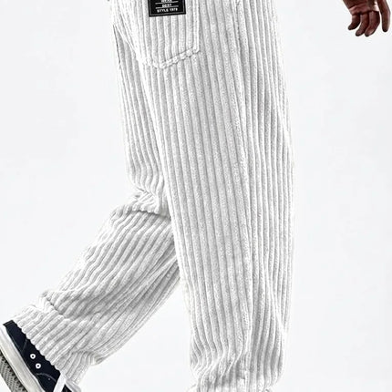Men's New Fashion Solid Color Ribbed Casual Pants Comfortable Loose Versatile Trendy Minimalist High Quality Streetwear Trousers