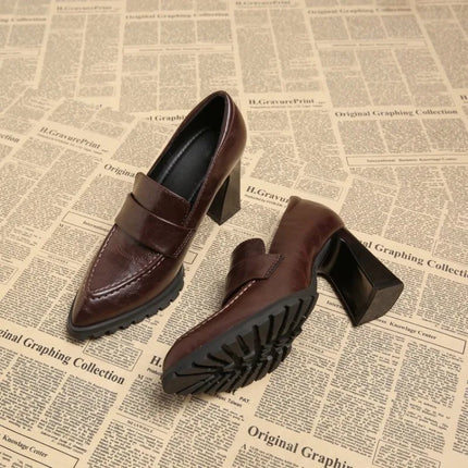 Elegant Black British Style Square Head Flats Women's High Heels Chunky Heel Shoes Comfortable Low Rubber Sole Fashion Footwear