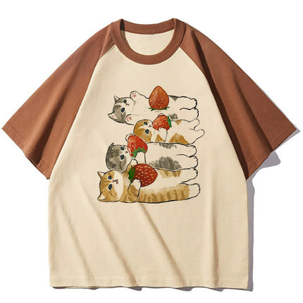 Strawberry t-shirts women elegant Tee girl Japanese graphic streetwear clothing