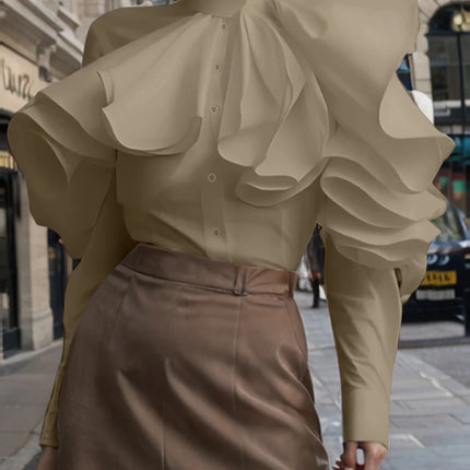 ZANZEA Vintage Solid Office Blouse Women Ruffled Stitching Street Shirts Spring 3D Long Sleeve Tops Casual Loose Buttons Tunics