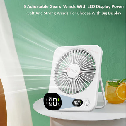 Portable Desk Fan USB Rechargeable Fan 180° Tilt Folding Ceiling Fan 5 Speeds Ultra Quiet Personal Fan With Power Display