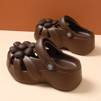 2026 New Women Platform Clogs with Flower Decor,EVA Thick Sole Wedge Sandals Non-slip Breathable Garden Shoes Summer Beach Shoes