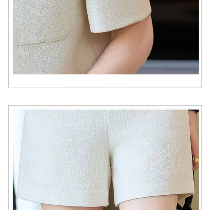 Luxury Blazer White Small Fragrance Short Sleeve Jacket Women's Summer Loose Thin Versatile Top Shorts Professional Black Suits