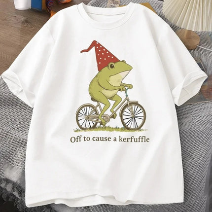 Off To Cause A Kerfuffle Frog T-Shirt Funny Weirdcore Sayings Unique Tshirt Adults Joker Women Graphic Tee Women Summer Tops Y2K