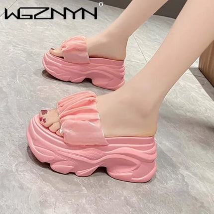 Women Summer Chunky Sandal Platform Slippers 9CM High Heels Ladies Hollow Out Slides Beach Flip-Flop Woman Sandalias De Mujer