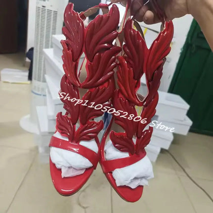 Silver Mirrored Wing Sandals Luxury Women Summer Pumps Leaf Winged Sandals Stiletto Heels Shoes For Summer Party Dress Shoes