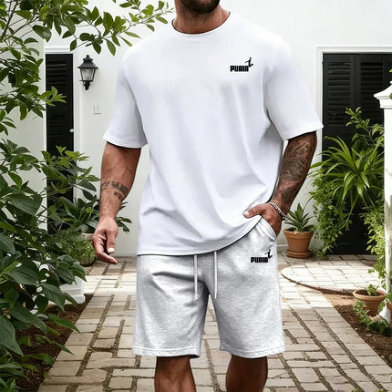 2026 New in Men's Set White/black T-shirt and Knee-length Shorts Summer Daily Casual Sports Shorts Sleeve Tracksuit Tees Outfits