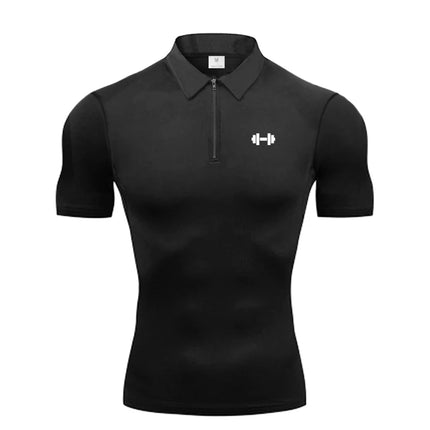 Summer Quick Dry Short Sleeve Polo Shirts Compression Tight Mens Bodybuilding Muscle Shirts Gym Fitness Trainer Trainning Polos