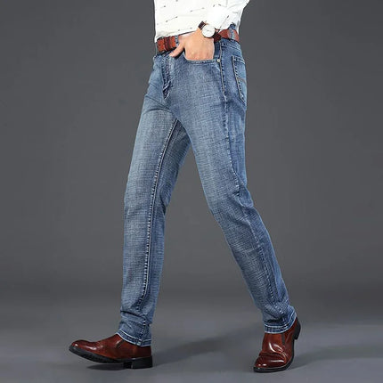 Men Autumn Winter Snow Warm Plush Jeans Male Fashion Thickened Fleece Lined Vintage Denim Pants Daily Classic Slim Fit Trousers