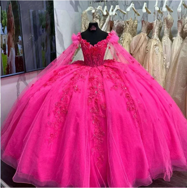 BOMARIS Rose Princess Ballkleid Quinceanera-Kleider Vestidos De 15 Anos Vintage 3D Blumenapplikationen XV Geburtstagsparty Maßgefertigt