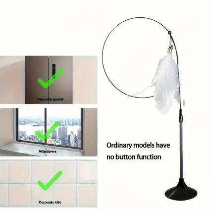 Cat Teaser Toy - Interactive Bell & Feather Wand - Long Suction Cup Pole for Exciting Playtime Adventures - product image fro