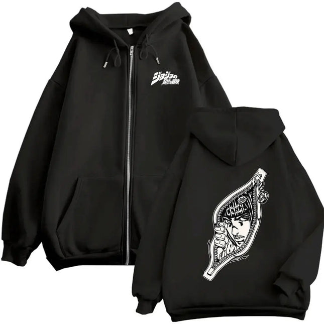 Anime Jojo Bizarre Adventure Bruno Bucciarati Sudadera con Capucha con Cremallera para Hombres y Mujeres, Forro Polar de Algodón, Chaqueta con Cremallera de Manga Divertida