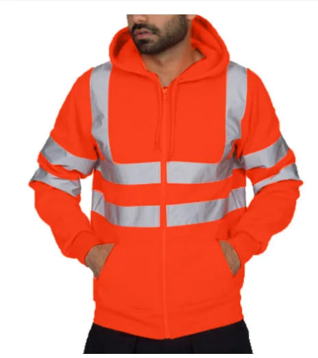 Chaquetas con capucha reflectantes para hombre, nueva colección, primavera y otoño, con cremallera, manga larga, forro polar, sudaderas, chaquetas de trabajo nocturno de alta visibilidad