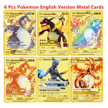 English Version Pokemon Metal Card Anime Figure Pikachu Charizard Mewtwo Battle Trading Game Collection Cards Model Toy Gifts