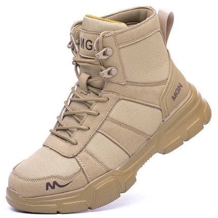 Water Repellent Leather Safety Boots for Men, Lightweight Steel Toe Anti-Smash Anti-Puncture Durable Industrial Outdoor Work Boo