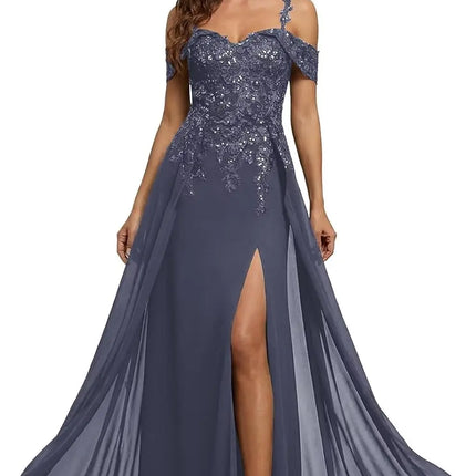 Sequin Lace Mother of The Bride Dresses for Woman with Slit Spaghetti Straps Long Formal Evening Dress