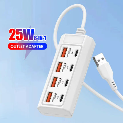 8 in 1 USB Electrical Socket 25W Fast Charging Power Outlet Adapter Docking Stations USB Splitter Converter USB - product ima