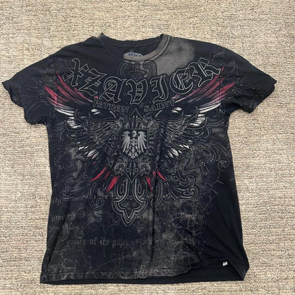 Y2K New Vintage Gothic Skull Wing Printed Long Sleeve Street Trend Pure Cotton Top Men Hip Hop Gothic Harajuku Oversize T-shirt
