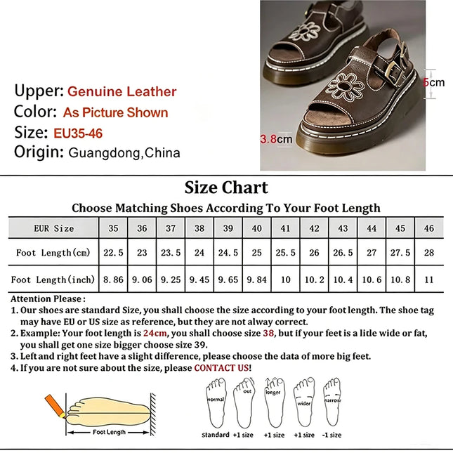 Vintage Brown Women's Platform Sandals Retro Floral Embroidery Open Toe Buckle Ankle Strap Chunky Sole Summer Casual Roman Shoes