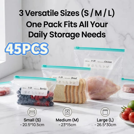 Zipper Seal Food Storage Bags Extra Thick Reusable Leakproof Microwave Friendly Freezer Safe for Fridge Food Sorting Keep Fresh