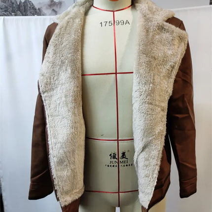 2026 Men's PU Leather Patchwork Zipper Jacket Autumn Winter Fleece Warm Outdoor Coat Casual Cowboy Outerwear Brown Streetwear