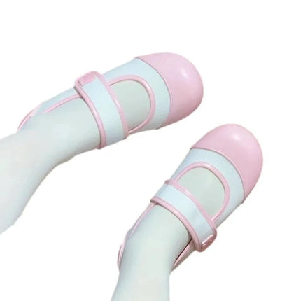 Small cute round toe flat sole single shoe with color matching breathable low heel simple comfortable women's shoes