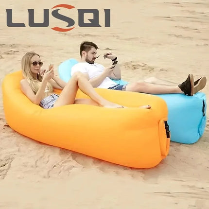 LUSQI Inflatable Lounger Air Sofa Extra Thick Foldable Couch For Outdoor Camping Beach Patio Quick Inflation Home Furniture